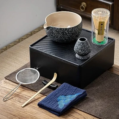 Imagen de TEANAGOO Matcha Set Whisk Tazón con pico vertedor Cuchara Holder Kit para hacer té. 1 Juego (7pcs) + 2 Tazas(7.2oz),WN17,Rosa degradado