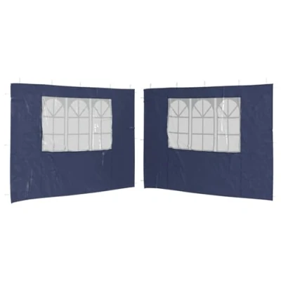 Imagen de vidaXL 2X Pared Lateral Carpa Fiesta con Ventana PE Azul Cenadores Exterior