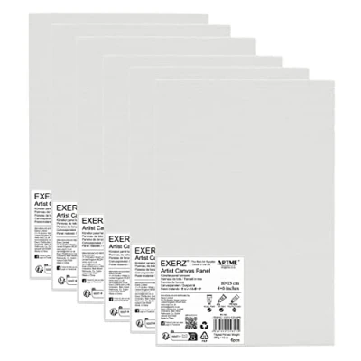 Imagen de EXERZ 10x15cm Paneles de Lienzos 6 piezas 0,3cm Espesor/Lienzos 280GSM / 100% Algodón Color Blanco/Triple Preparado/Libre Acido/Hebra Media acrílicos &amp; óleo