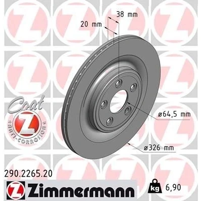 Imagen de ZIMMERMANN COAT Z 290.2265.20 Disco de freno 326 20 5/5 5 108 ventilación interna revestido altamente carbonizado JAGUAR: XF Berlina, S Type