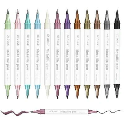 Imagen de GC QUILL 12 Colores Doble Punta Rotuladores Metálicos para Manualidades de Bricolaje, Pintura Rupestre, Album Fotos,Fabricación Tarjetas MLP12