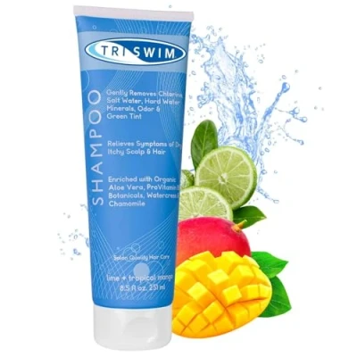 Imagen de TRISWIM Champú Anticloro para Nadadores, Elimina los Efectos Negativos del Cloro y el Agua Dura, Cuidado Pelo Hidratante Después de Nadar, Protector Piscina Lima Mango, 251ml