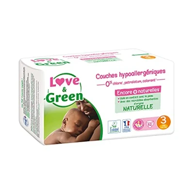 Imagen de Love &amp; Green Pañales Saludables y Ecológicos para Bebés Talla 3 (4 9 kg) Pack de 1 Mes (208 pañales) Absorbentes, anti fugas sin ingredientes indeseables