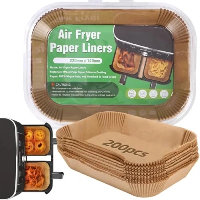 Imagen de Toaren Papel para Freidora de Aire Dual Zone Compatible con Ninja AF300EU AF400EU y Otras Doble Zona Aire,Rectangular Horno,Papel Pergamino Forro Antiadherente