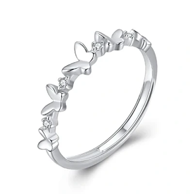 Imagen de KristLand Mujer Anillo de Mariposa, Ajustable Plata 925, Bonito Dedo con Circonita Cúbica, Regalo cumpleaños para Mujeres Damas Niñas