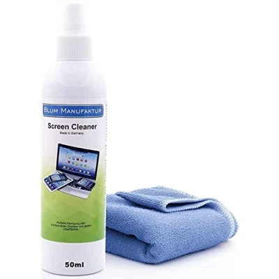 Imagen de Blum 50ml Limpiador de pantalla + paño microfibra 30x30 cm. Limpieza perfecta todas las pantallas y displays. sin rayas estrías.
