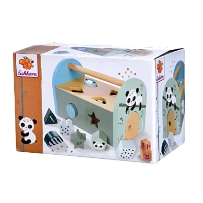 Imagen de Eichhorn Panda Line Caja de Juguete, Incluye 8 Bloques construcción Diferentes, Puerta para Abrir, 9 Piezas, 12,5 x 19 15 cm, Madera Abedul, a Partir 1 año