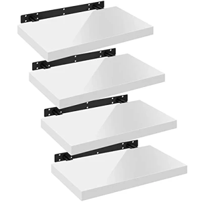 Imagen de WOLTU Estante de Pared Tablero Volato Juego 4 Flotante Libre CD DVD Libro Madera 40x22,9x3,8cm, Blanco, RG9476ws
