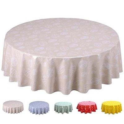 Imagen de Mantel de Hule, Redondo 140 cm, Hojas, Beige