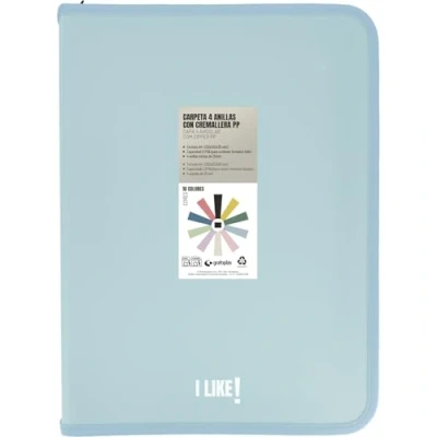 Imagen de Grafoplas Carpeta Anillas a4 con Cremalleras A4+, Azul Claro, 4 25mm, Incluye Compresor Plástico, Colección Papeleria Like, Material Polipropileno, Perfecto Escolar