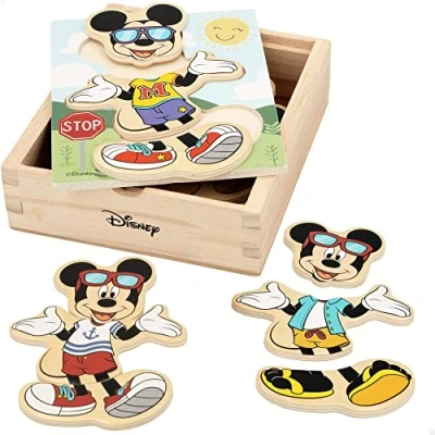 Imagen de WOOMAX 48723 Puzzle Mickey Mouse, Infantil, Juguetes Mouse 3 años, de Madera, 19 Piezas, Vestidos Disney, +3 años