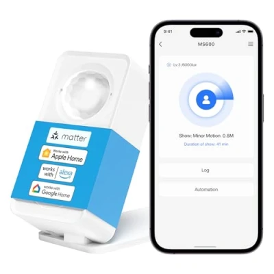 Imagen de Meross Detector de Presencia MS600, Sensor Radar Ondas Milimétricas+PIR, Soporta Matter, HomeKit, Alexa, Google Home y Assistant, No Requiere Hub