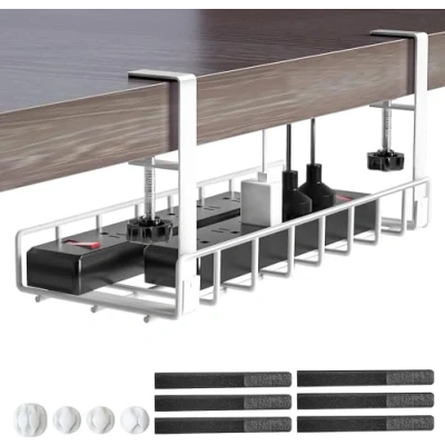 Imagen de Xpatee Sin perforación Bandeja De GestióN Cables Debajo Abrazadera Brazo Adjustable Robusta Cable hacia Adentro O Afuera Blanc, 1 Paquete