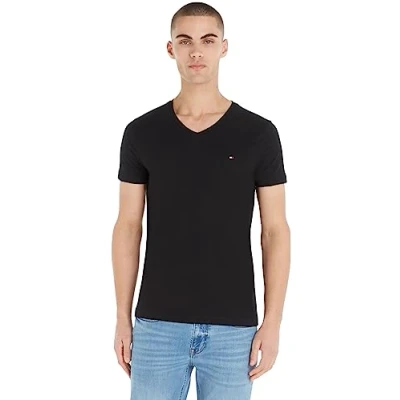Imagen de Tommy Hilfiger Hombre Camiseta Manga Corta Core Stretch Cuello de Pico, Negro (Black), S