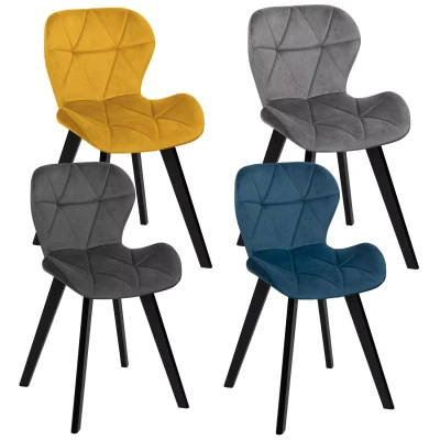 Imagen de IDMarket Juego de 4 sillas terciopelo Mix color azul, gris oscuro, claro y amarillo