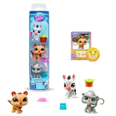 Imagen de BANDAI Littlest Pet Shop Pack 3 Zoo Pets BF00597 Set de Mascotas, Accesorio, Tarjeta coleccionista y código Virtual, Generación 7, Mascotas #96, #97, #98, Niños 4 Anos+