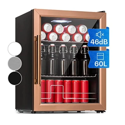Imagen de KLARSTEIN Nevera Pequeña Portatil Electrica Puerta Cristal para Dormitorios 60L, Frigorífico Interior/Exterior, Neveras Guardar Refrescos, Cervezas y Vino, Estantes Extraíbles, Temp. 3 10C