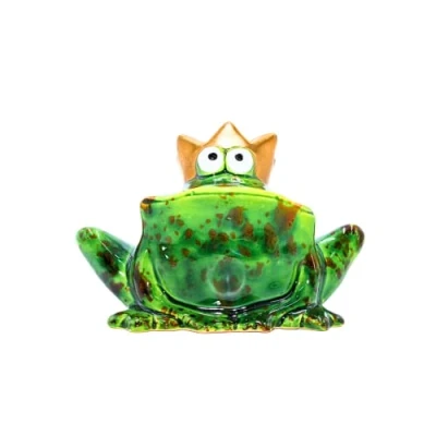 Imagen de Dekohelden24 Divertida Rana Decorativa de cerámica con Corona Dorada, Color Verde, para casa, jardín, terraza o Estanque, tamaño: 6 x 12 9 cm Aprox