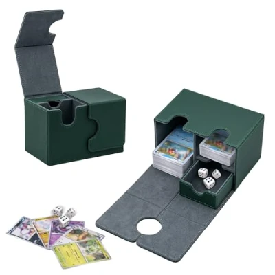 Imagen de Tolesum Caja de Cartas para MTG, almacenamiento tarjetas coleccionables doble capa con capacidad más 200 sin funda Commander TCG Verde y Gris