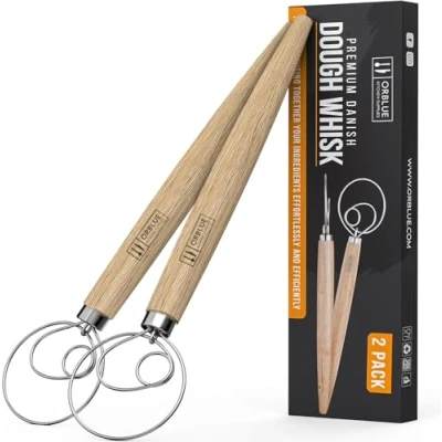 Imagen de Batidor Danés ORBLUE, Set de 2 Piezas, Mezclador Masa Manual, Ideal para Pan, Batidora Danesa con Gancho