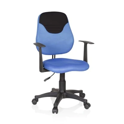 Imagen de hjh OFFICE 670935 Silla para niños KIDDY Style Tela Azul/Negro, con reposabrazos giratoria Infantil de Escritorio
