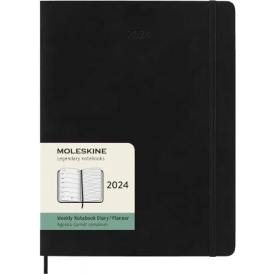 Imagen de Moleskine Agenda Semanal con Espacio para Notas 12 Meses 2024, Formato XL 19x25, Tapa Suave y Cierre Elástico, Color Negro