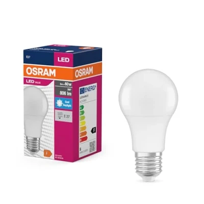 Imagen de OSRAM Valor de estrella LED Lámpara clásica A60 para enchufe E27, forma pera, FR, 806 lúmenes, luz día blanca (6500k), reemplazo bombillas convencionales 60W, 10 paquetes