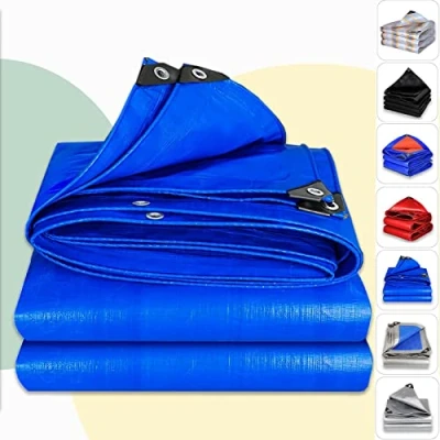 Imagen de Lona de con Ojales Polietileno, 2 x 7 m, jardín, Resistente al Agua, 0,32 mm, Barco, para Camping, Cubierta Madera, 160 g/m², Protectora Piscina