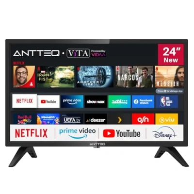 Imagen de Antteq AV24H3 Smart TV 24 Pulgadas (60 cm) Televisores Netflix, Prime Video, Rakuten TV, Disney+, Youtube, UVM, WiFi, Triple Tuner DVB T2 / S2 C