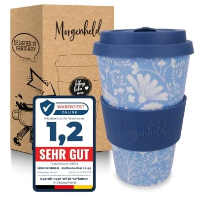 Imagen de Morgenheld Taza de Café Viaje Reutilizable, Flower, Porcelana Vaso con Tapa 380ml