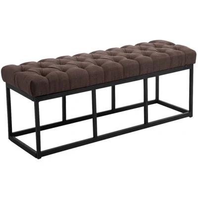 Imagen de CLP Taburete Pie De Cama Amun Tapizado En Tela Banco Recibidor Estilo Chesterfield Salón con Base Metal Negro I Color:, Color:marrón, Tamaño:120 cm