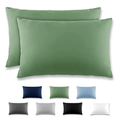 Imagen de REDKEY Funda Almohada Juego de 2 Fundas Almohadas 50x80 cm, con Solapa (sin Cremallera), Transpirable Suave Antiarrugas Microfibra Verde Hierba