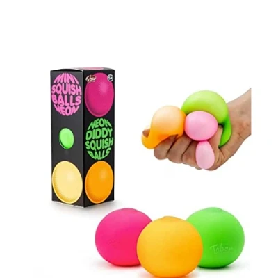 Imagen de Tobar Juguetes para inquietos táctiles Neon Diddy Squish Ball (paquete de 3) diseños y colores surtidos 39999