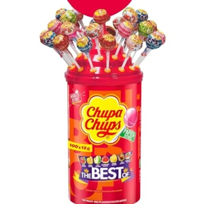Imagen de Chupa Chups Original, Caramelo con Palo de Sabores Variados, Tubo Eancode 100 unidades 12 gr. (Total 1.200 gr.)