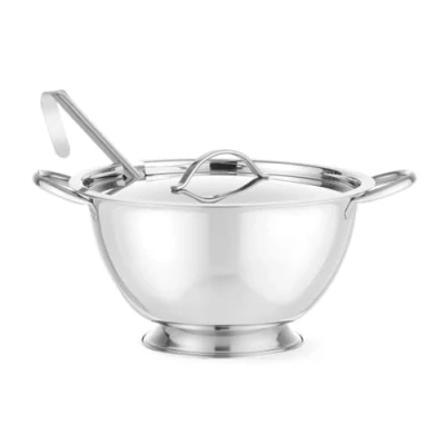Imagen de HENDI Sopera con tapa y cucharón, recipiente para sopas, fuente sopera, 2,7L, ø270x(H) 175mm, acero inoxidable