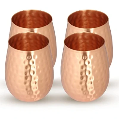Imagen de Zap Impex Juego de 4 Copas Vino Cobre Macizo, martilladas Moscow Mule Copper Tumbler