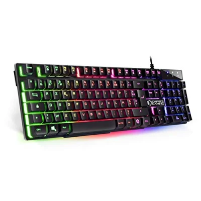 Imagen de Empire Gaming Teclado Gamer nuevo K300 (AZERTY) 105 teclas semimecánicas Retroiluminación LED RGB 19 antifantasma 12 accesos directos multimedia USB con cable