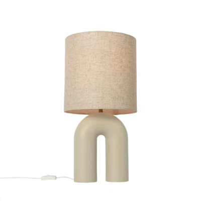 Imagen de Qazqa Diseño Lámpara de mesa beige con pantalla lino Lotti Plástico/Textil Orgánica Adecuado para LED Max. 1 x 40 Watt
