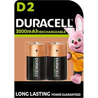 Imagen de 2 pilas recargables Duracell D de 3000 mAh (1 blíster baterías) y