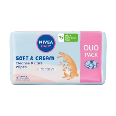 Imagen de NIVEA BABY Toallitas biodegradables suaves y crema, paquete económico, 2 x 57 piezas