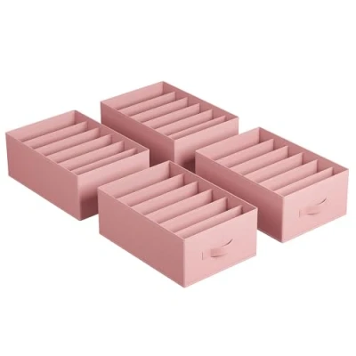Imagen de SONGMICS Juego de 4 Organizadores Cajón, Armario 6 Compartimentos, Plegables, 42 x 30 17 cm, para Pantalones, Ropa, Rosa Jalea RUS009R01
