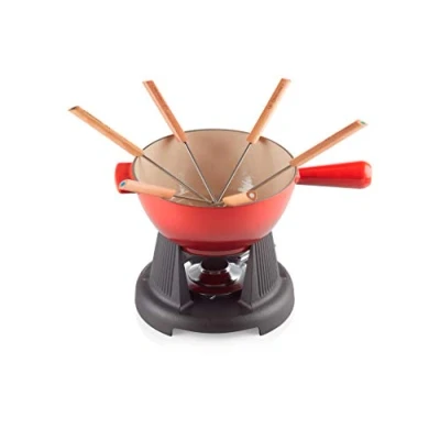 Imagen de Le Creuset Set de fondue para queso hierro fundido, Con 2 asas, tapa antisalpicaduras, quemador y 6 tenedores fondue, Volumen L, Cereza, 60020000602460