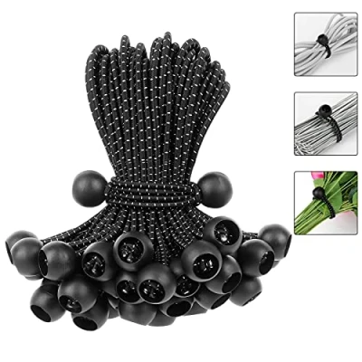 Imagen de TaoTazon 50 gomas tensoras con bola, tensor de lona bola 12 cm, goma para tienda campaña, correas lonas, carpa, pancartas, red, pabellones