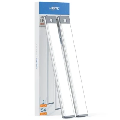 Imagen de HIBOITEC 2 Piezas Luz Led con Sensor de Movimiento, 32cm 2500mAh Nocturna Para Debajo del Armario Cocina, 54LED Luces Cocina Tira Magnética