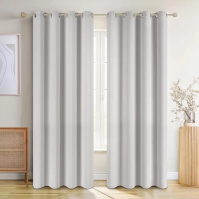 Imagen de Blumtal Cortinas Opacas 2 Piezas 265x140cm Salon Dormitorio con Ojal termicas aislantes Frio y Calor Blackout Curtains en Moonlight Grey/Cortinas Grises