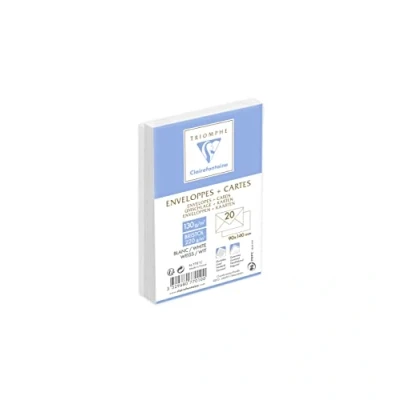 Imagen de Clairefontaine 7701C Pack de 20 sobres blancos 9x14 cm y 130 g + cartulinas bristol blancas 8, 2x12, 8 220 Blanco