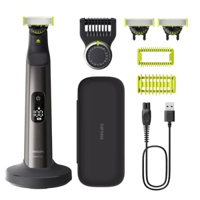 Imagen de Philips OneBlade Pro 360 Auténtico Barbero, afeitadora y recortadora eléctrica facial corporal, 3 cuchillas 360º, peine de 20 longitudes, kit soporte carga, estuche viaje, QP6652/35