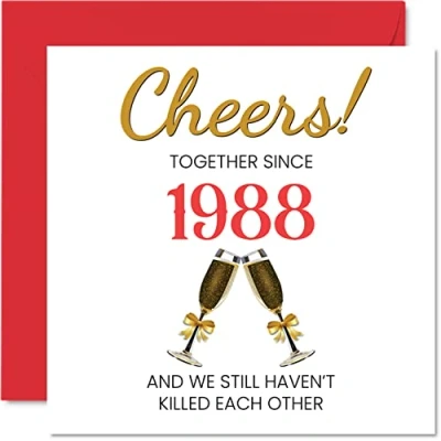 Imagen de Divertida tarjeta de aniversario coral para marido y esposa, Juntos desde 1988, tarjetas feliz 35 boda pareja, regalos Te amo, felicitación 145 mm x