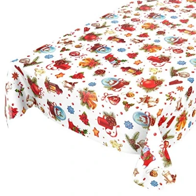 Imagen de ANRO Mantel de Hule, Encerado, Navidad, Bolas Fiestas, Celebraciones, 100 x 140 cm
