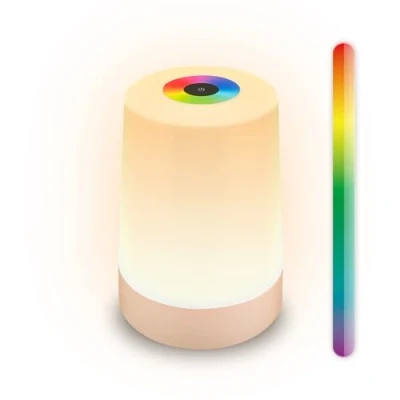 Imagen de Briloner lampara de mesa sin cable LED RGBW inalámbrica IP44 con pantalla táctil, regulable, batería intercambiable, mesita noche cable, 9x13 cm, beige mate